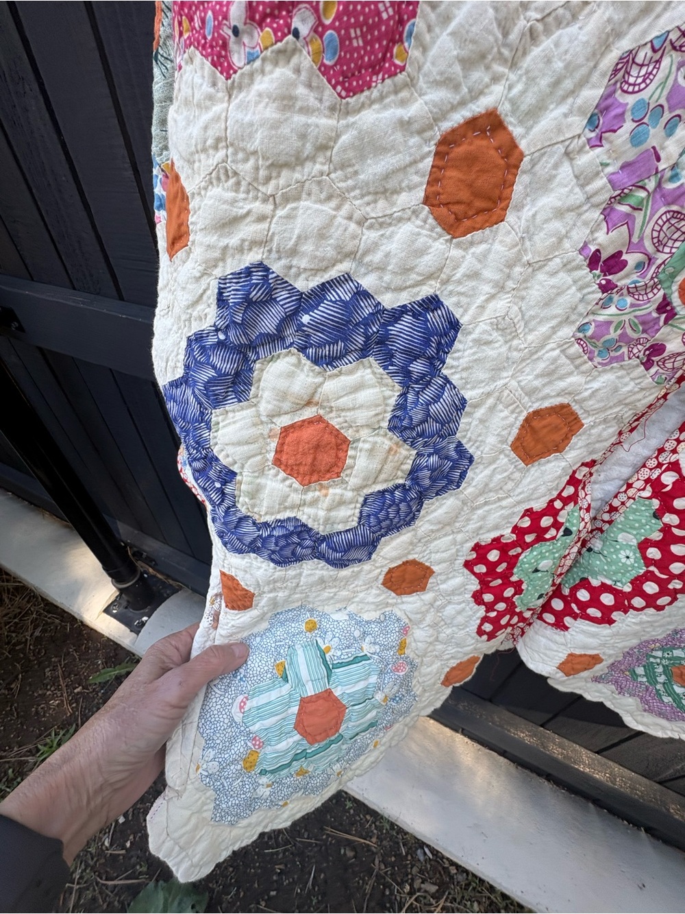 Vintage flour  sack Quilted Floral Grandmothers garden Jacket -Cream/  Flowers - Picture 5 of 9